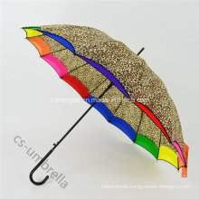 22"X14k Leopard Print Double Layer Fabric Straight Umbrella (YSS0141)